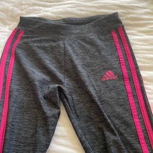 Grey and hot pink striped adidas girls leggings/athletic wear